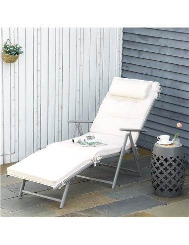 Outsunny Outdoor Patio Sun Lounger with Cushion, Cream White