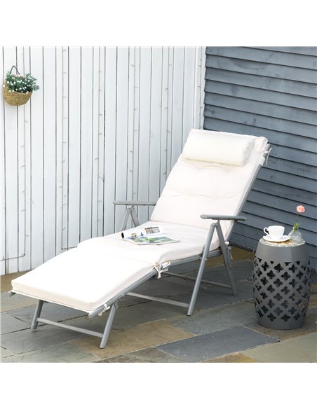 Outsunny Outdoor Patio Sun Lounger with Cushion, Cream White - pic 23731 | FastDaddyshop