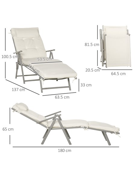 Outsunny Outdoor Patio Sun Lounger with Cushion, Cream White - pic 23732 | FastDaddyshop
