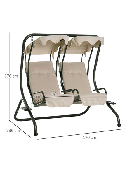 Outsunny 2-Seater Swing Chair with 2 Separate Chairs, Cushions, Beige - pic 23741 | FastDaddyshop