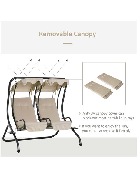 Outsunny 2-Seater Swing Chair Modern Relax Chair w/ 2 Separate Chairs, Cushions and Removable Shade Canopy, Beige - pic 23743 | FastDaddyshop