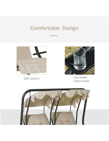 Outsunny 2-Seater Swing Chair Modern Relax Chair w/ 2 Separate Chairs, Cushions and Removable Shade Canopy, Beige
