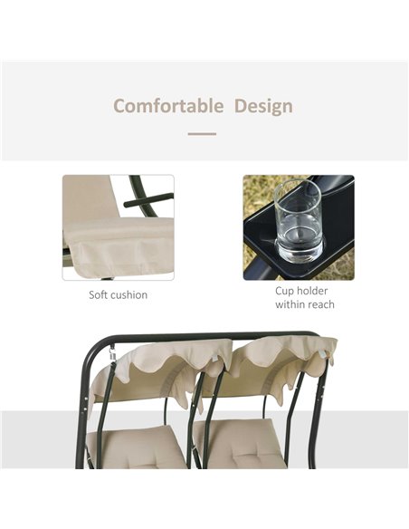 Outsunny 2-Seater Swing Chair Modern Relax Chair w/ 2 Separate Chairs, Cushions and Removable Shade Canopy, Beige - pic 23744 | FastDaddyshop