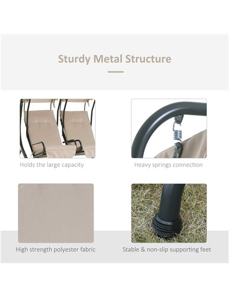 Outsunny 2-Seater Swing Chair Modern Relax Chair w/ 2 Separate Chairs, Cushions and Removable Shade Canopy, Beige - pic 23745 | FastDaddyshop