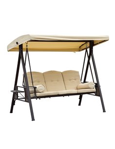 Outsunny Steel 3 Seater Swing Chair with Canopy, Cushion, Beige