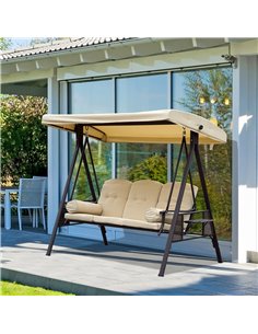 Outsunny Steel 3 Seater Swing Chair with Canopy, Cushion, Beige 2