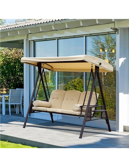 Outsunny Steel 3 Seater Swing Chair with Canopy, Cushion, Beige - pic 23749 | FastDaddyshop