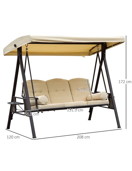 Outsunny Steel 3 Seater Swing Chair with Canopy, Cushion, Beige - pic 23750 | FastDaddyshop