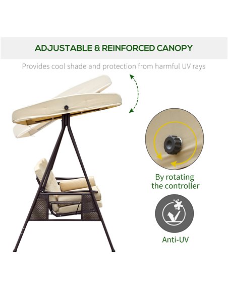 Outsunny Steel 3 Seater Swing Chair with Canopy, Cushion, Beige - pic 23751 | FastDaddyshop