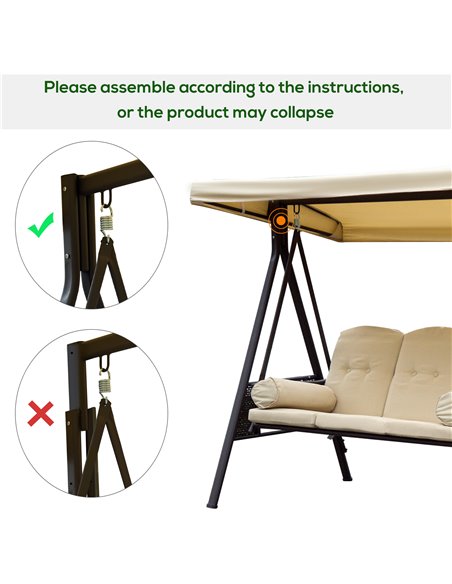 Outsunny Steel Swing Chair Hammock Garden 3 Seater Canopy Cushion Shelter Outdoor Bench Beige - pic 23755 | FastDaddyshop