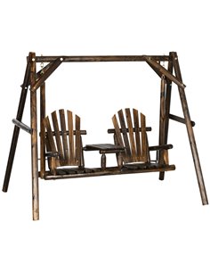 Outsunny Outdoor 2 Seater Larch Wooden Garden Swing Chair with Middle Table