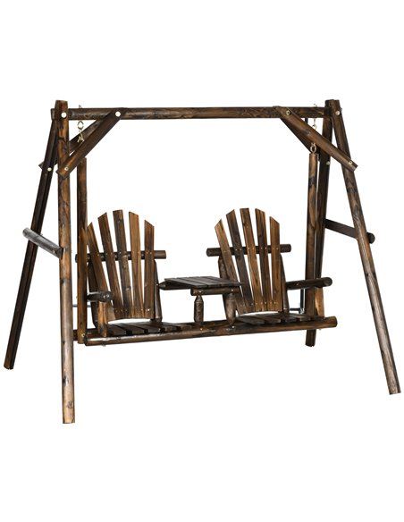 Outsunny Outdoor 2 Seater Larch Wooden Garden Swing Chair with Middle Table - pic 23766 | FastDaddyshop