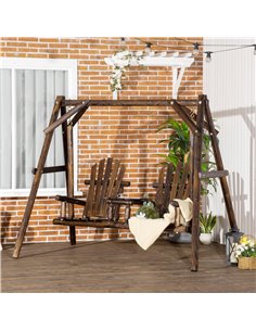 Outsunny Outdoor 2 Seater Larch Wooden Garden Swing Chair with Middle Table 2