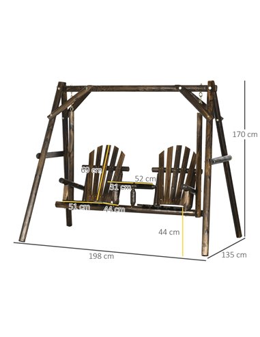 Outsunny Outdoor 2 Seater Larch Wooden Garden Swing Chair with Middle Table