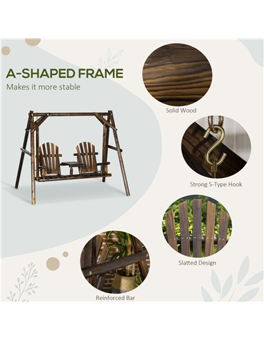 Outsunny Outdoor 2 Seater Larch Wooden Garden Swing Chair with Middle Table