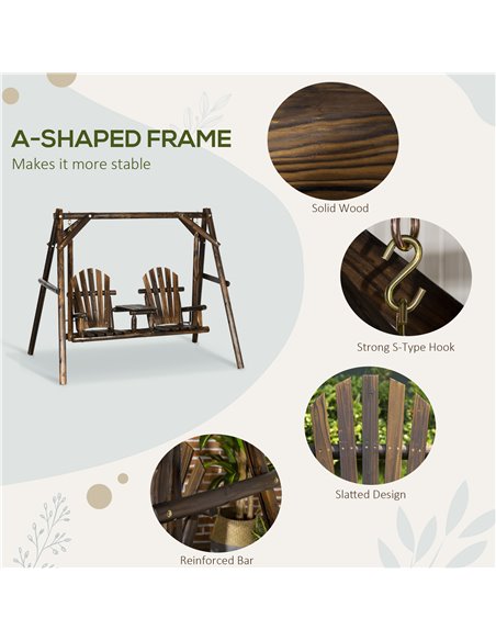 Outsunny Outdoor 2 Seater Larch Wooden Garden Swing Chair with Middle Table - pic 23769 | FastDaddyshop