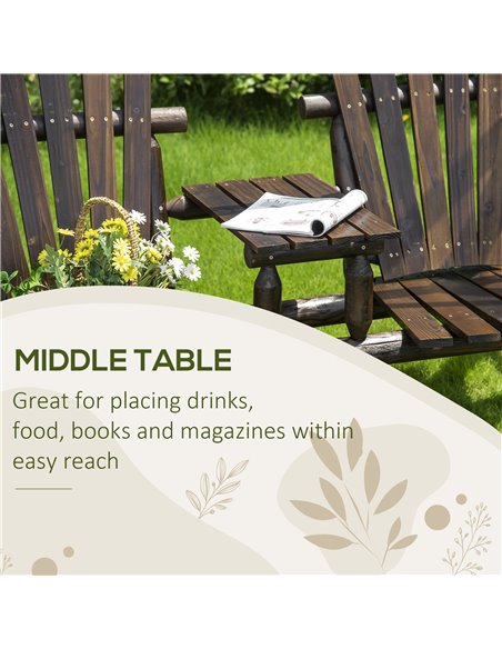 Outsunny Outdoor  2 Seater Larch Wood Wooden Garden Porch Swing Chair 2 Single Seats Hammock Bench Lounger with Middle Table - pic 23770 | FastDaddyshop