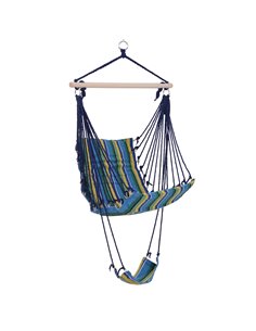 Outsunny Outdoor Cotton Cloth Hammock with Footrest, Blue Stripe