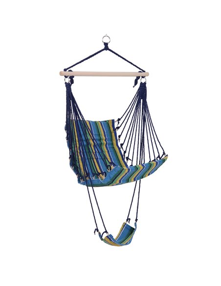 Outsunny Outdoor Cotton Cloth Hammock with Footrest, Blue Stripe - pic 23775 | FastDaddyshop