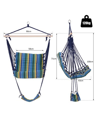 Outsunny Outdoor Cotton Cloth Hammock with Footrest, Blue Stripe