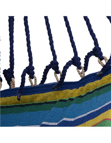 Outsunny Outdoor Hammock Hanging Rope Garden Yard Patio Swing Chair Seat Woodenwith Footrest Cotton Cloth Blue Stripe