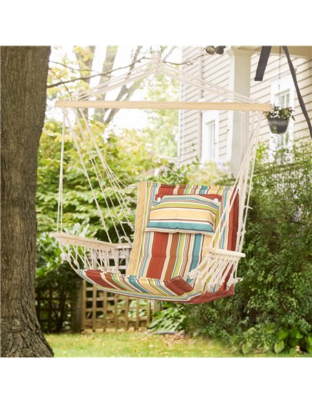 Outsunny Hanging Hammock Chair with Safe Wide Seat, Multi-Color Stripe - pic 23830 | FastDaddyshop