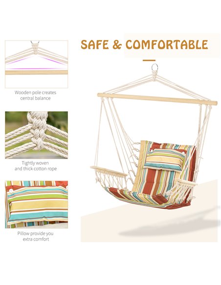 Outsunny Hanging Hammock Chair Swing Chair Thick Rope Frame Safe Wide Seat Indoor Outdoor Home, Patio, Yard, Garde Spot Stylish  - pic 23833 | FastDaddyshop