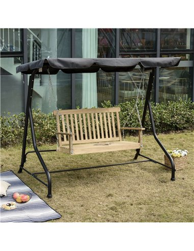 Outsunny Outdoor Wooden 2-Seater Poch Swing Chair, Natural