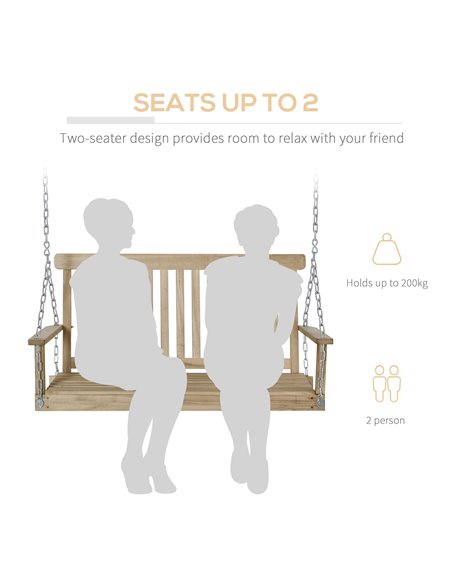 Outsunny Outdoor Outdoor Wooden 2-Seater Poch Swing Chair Hanging Hammock Garden Furniture,Natural Porch Bench Chains  - pic 23841 | FastDaddyshop