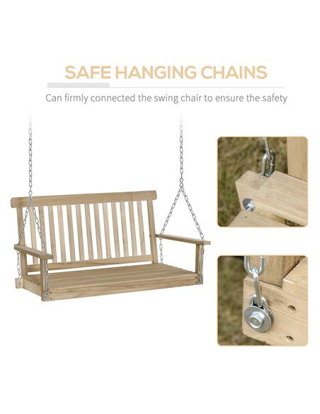 Outsunny Outdoor Outdoor Wooden 2-Seater Poch Swing Chair Hanging Hammock Garden Furniture,Natural Porch Bench Chains  - pic 23842 | FastDaddyshop