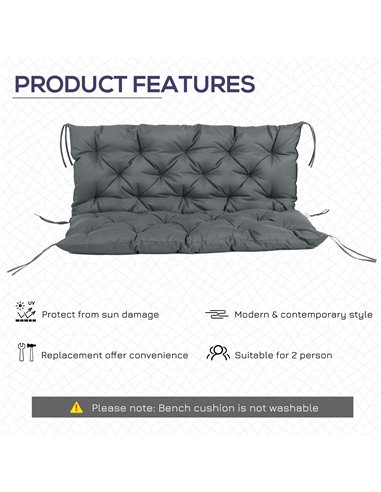 Outsunny Garden Bench Cushion, 2 Seater Swing Chair Cushion, Dark Grey