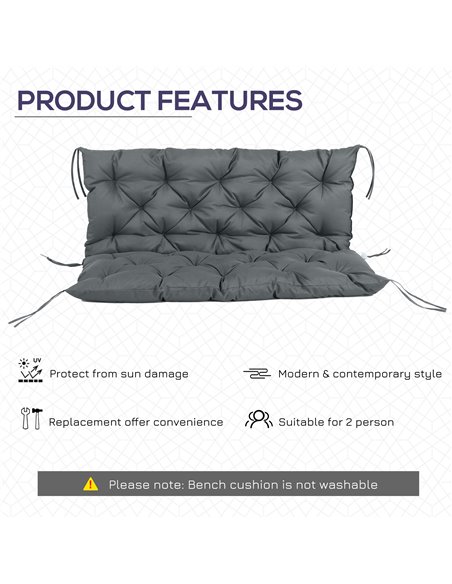 Outsunny Garden Bench Cushion, 2 Seater Swing Chair Cushion, Dark Grey - pic 23869 | FastDaddyshop