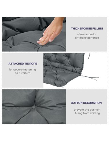 Outsunny Garden Bench Cushion, 2 Seater Swing Chair Cushion, Dark Grey