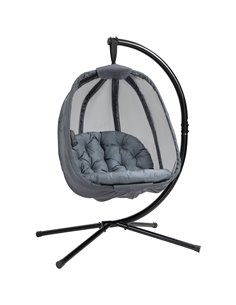 Outsunny Hanging Egg Chair with Cushion and Stand, Grey