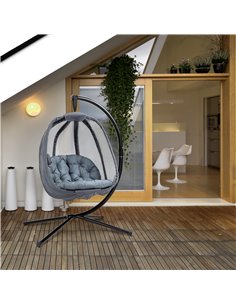 Outsunny Hanging Egg Chair with Cushion and Stand, Grey 2