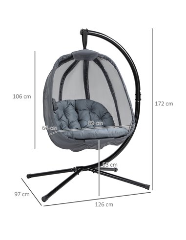 Outsunny Hanging Egg Chair with Cushion and Stand, Grey