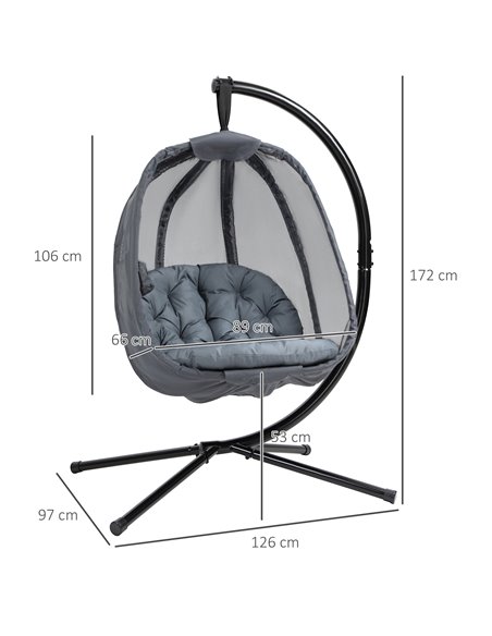 Outsunny Hanging Egg Chair with Cushion and Stand, Grey - pic 23876 | FastDaddyshop