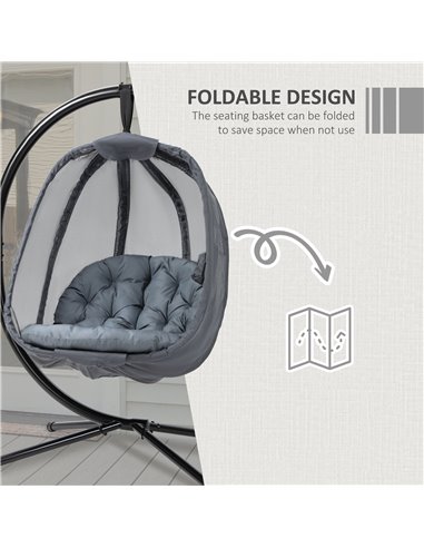 Outsunny Hanging Egg Chair, Folding Swing Hammock with Cushion and Stand for Indoor Outdoor, Patio Garden Furniture, Grey