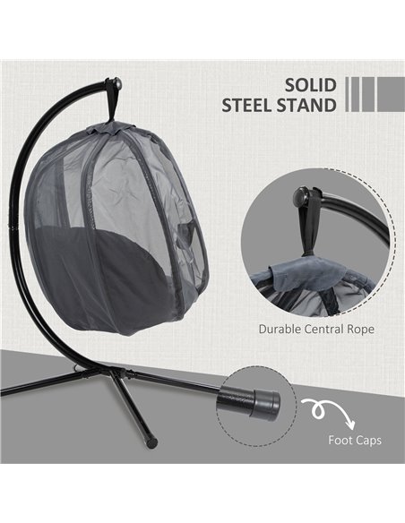 Outsunny Hanging Egg Chair, Folding Swing Hammock with Cushion and Stand for Indoor Outdoor, Patio Garden Furniture, Grey - pic 23879 | FastDaddyshop