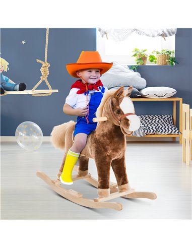 HOMCOM Kids Plush Rocking Horse-Brown