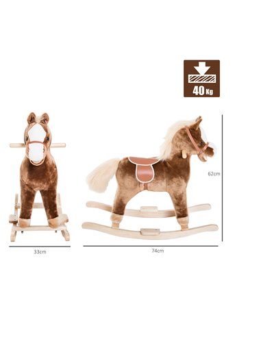 HOMCOM Kids Plush Rocking Horse-Brown
