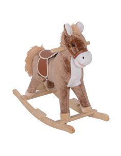 HOMCOM Kids Plush Rocking Horse, Brown-White