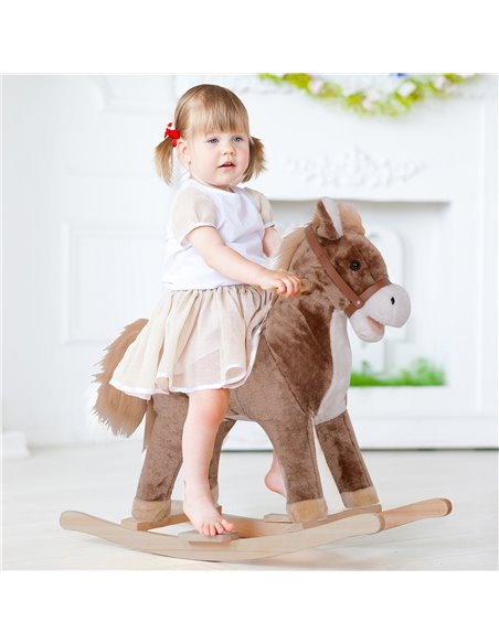 HOMCOM Kids Plush Rocking Horse, Brown-White - pic 23929 | FastDaddyshop
