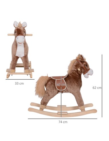 HOMCOM Kids Plush Rocking Horse, Brown-White