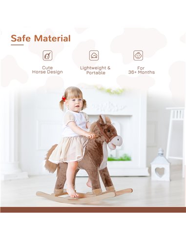 HOMCOM Kids Plush Rocking Horse-Brown/White