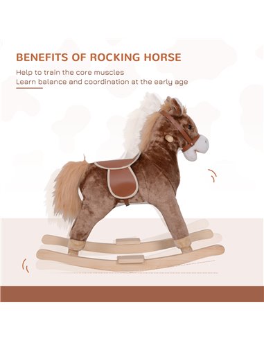 HOMCOM Kids Plush Rocking Horse-Brown/White