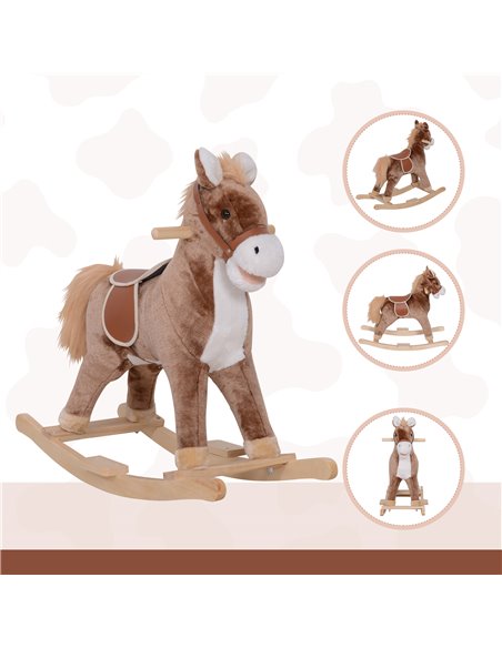 HOMCOM Kids Plush Rocking Horse-Brown/White - pic 23934 | FastDaddyshop
