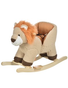 HOMCOM Toddlers Plush Lion Rocking Horse, Brown