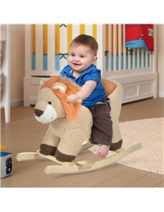 HOMCOM Toddlers Plush Lion Rocking Horse, Brown 2