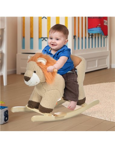 HOMCOM Toddlers Plush Lion Rocking Horse, Brown